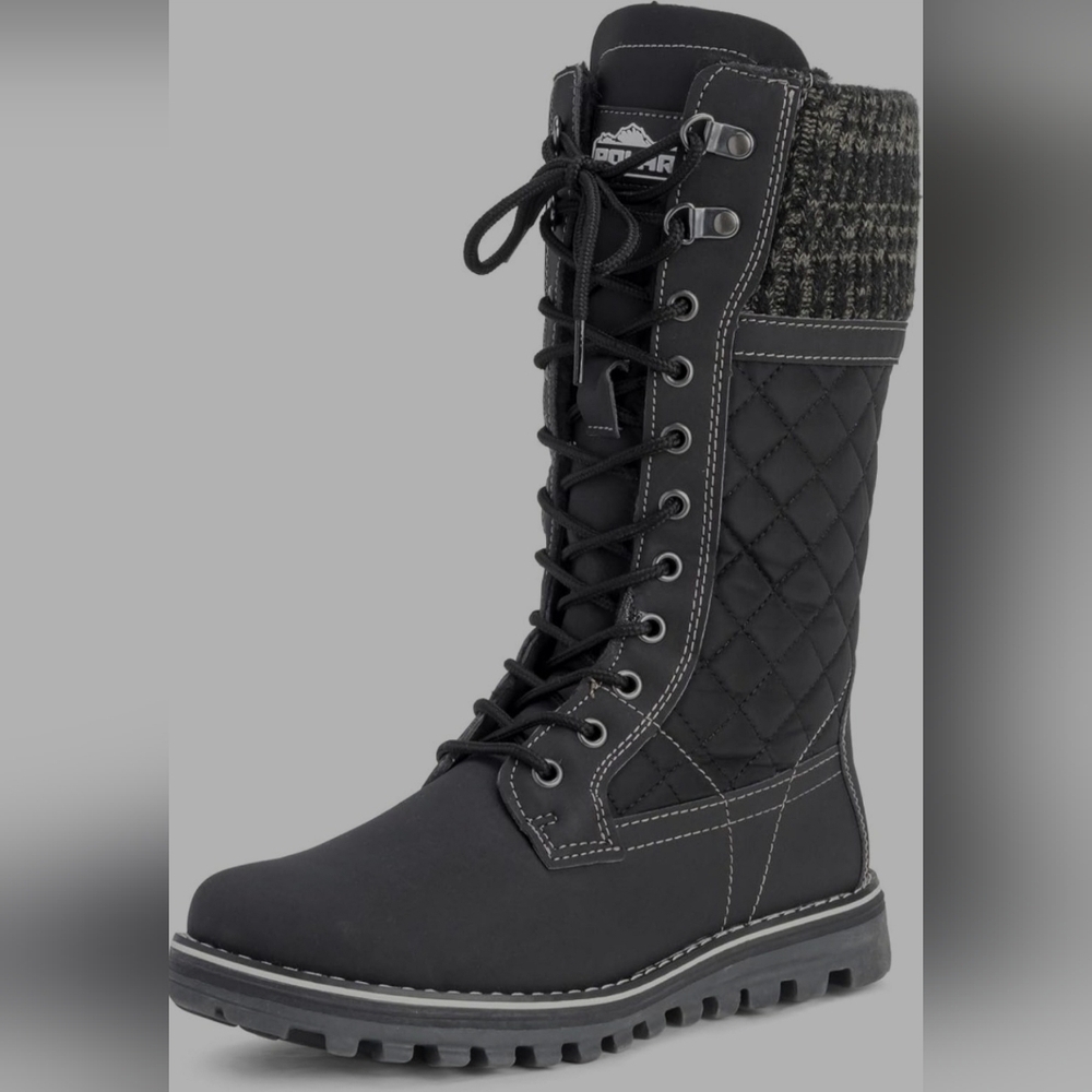 Polar Products Winter Snow Boots Women’s Size 7 Black Quilted Lace Up Insulated.